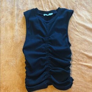 Zara Black Sleeveless Gathered Tee